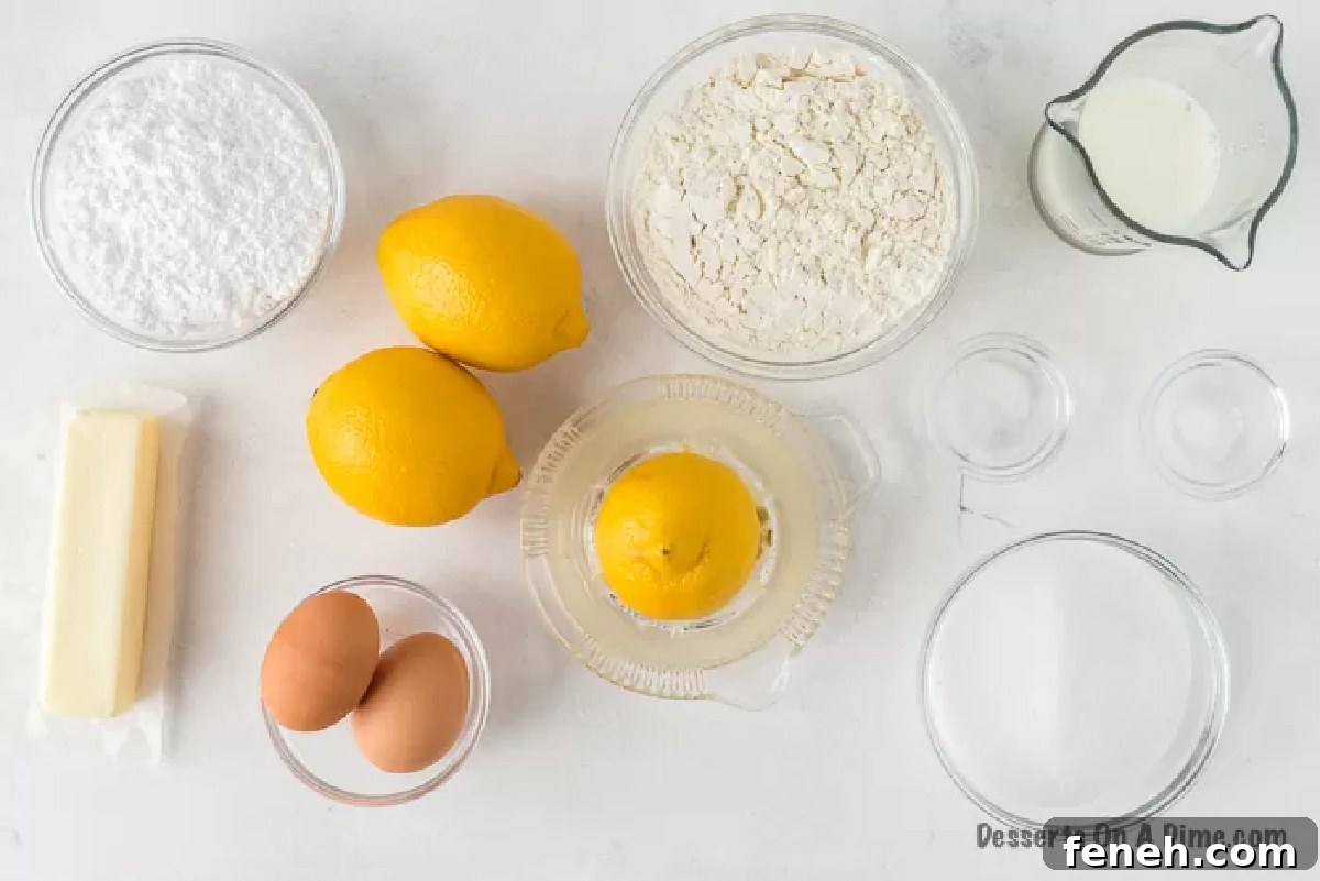 Ingredients needed - flour, salt, baking soda, butter, sugar, eggs, lemon, milk, powdered sugar